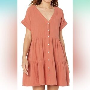 Madewell Nannie Cuff Sleeve Button Down Tiered Mini Dress